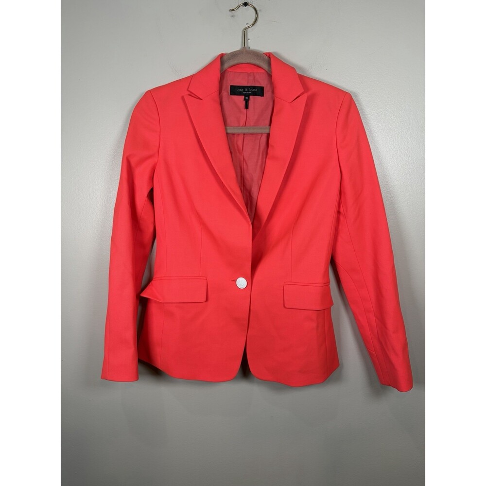 Rag & Bone Lexington Blazer Size 00 Pink Bright Wool Classic Work Academia